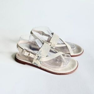 Cole Haan Ivory Light Grey Snakeskin Embossed Leather Sandals size 7.5.